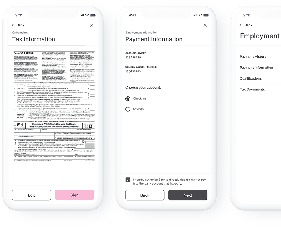 Spur mobile app self-service employment files