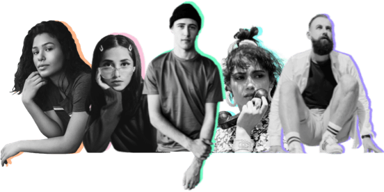 Portrait of five employees performing different jobs